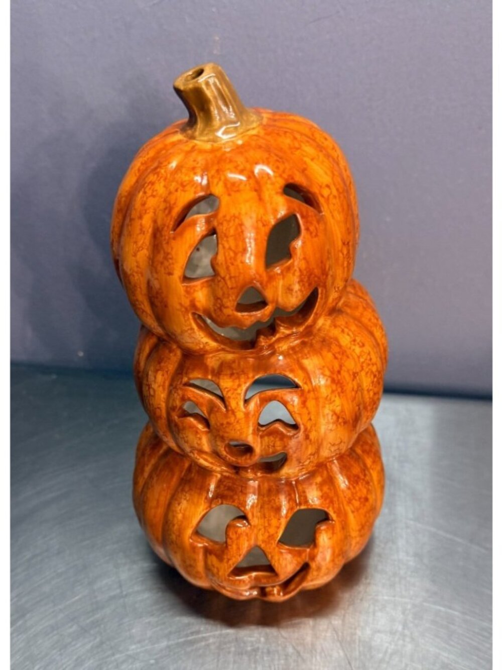 Vintage Russ Berrie Ceramic Stacked Jack O' Lantern Tealight Candle Holder 28683 - Picture 2 of 8